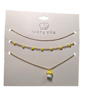 Ivory Ella Gold Necklace Set – Yellow Mushroom Charm & Beaded Chains (NWT)